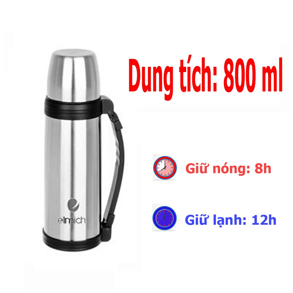 Bình giữ nhiệt Inox 304 thiết kế 3 lớp, dung tích 800ml Elmich EL-5208