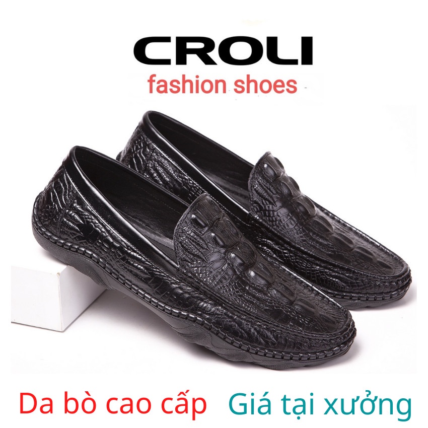 Giày Mọi Nam,Giày Da Nam Cao Cấp ,Đế Cao Su Mềm,Khâu Chắc Chắn-CROLI GM- 3612