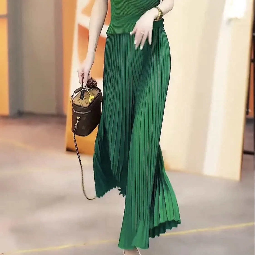 Issey Miyake Quần Ống Rộng Xếp Ly Lưng Cao Phong Cách Phương Tây Thời Trang Mùa Hè 2022 Cho Nữ