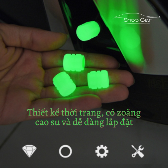 Bộ Nắp Van Dạ Quang Dành Cho Oto, Xe Máy, Xe Đạp Tự Phát Sáng Ban Đêm