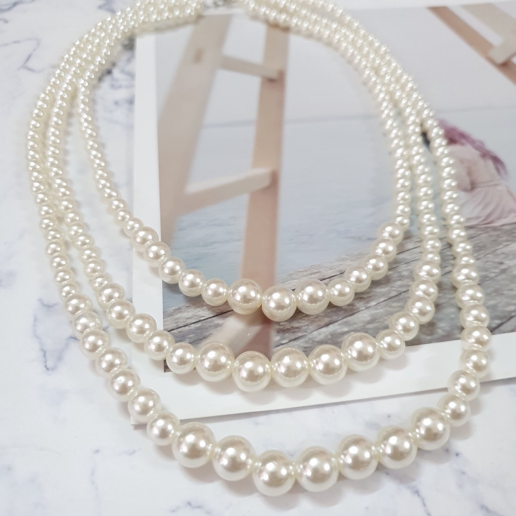Chuỗi vòng cổ trai nhân tạo 3 tầng mix áo dài cực xinh