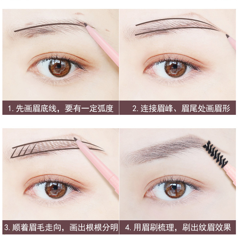 Bút Kẻ Lông Mày Hai Đầu Xoay Tự Động Trang Điểm Lâu Trôi Siêu Mịn Không Thấm Nước