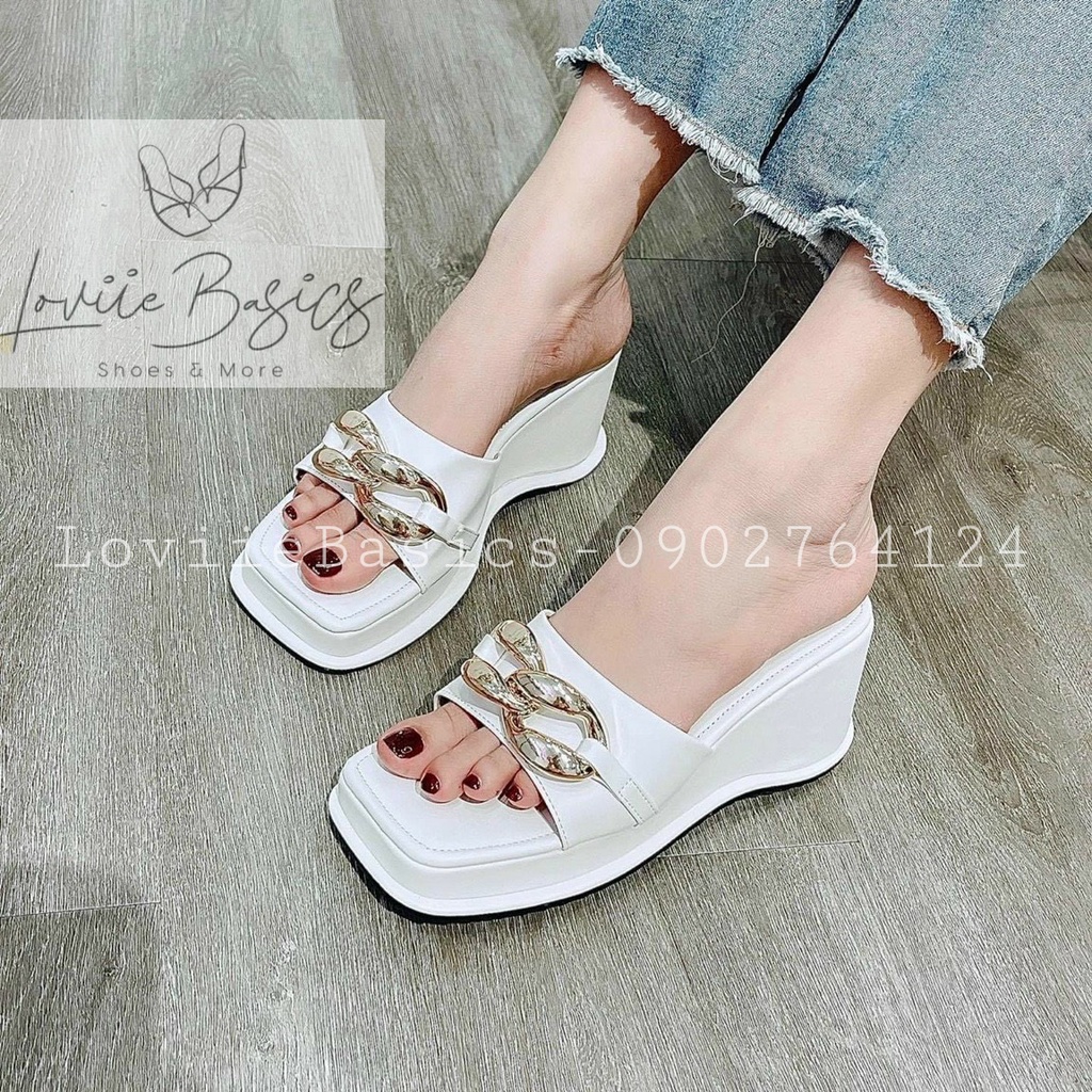 DÉP ĐẾ XUỒNG LOVIIE BASICS - DÉP THỜI TRANG NỮ XUỒNG XÍCH VÀNG - GIÀY CAO GÓT MŨI VUÔNG XÍCH VÀNG D211167