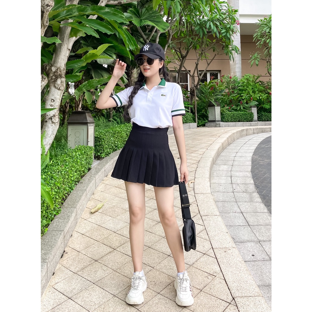ÁO THUN CỔ TRỤ LACOSTE TRẮNG XANH LÁ VNXK   - COTTON CÁ SẤU 100%