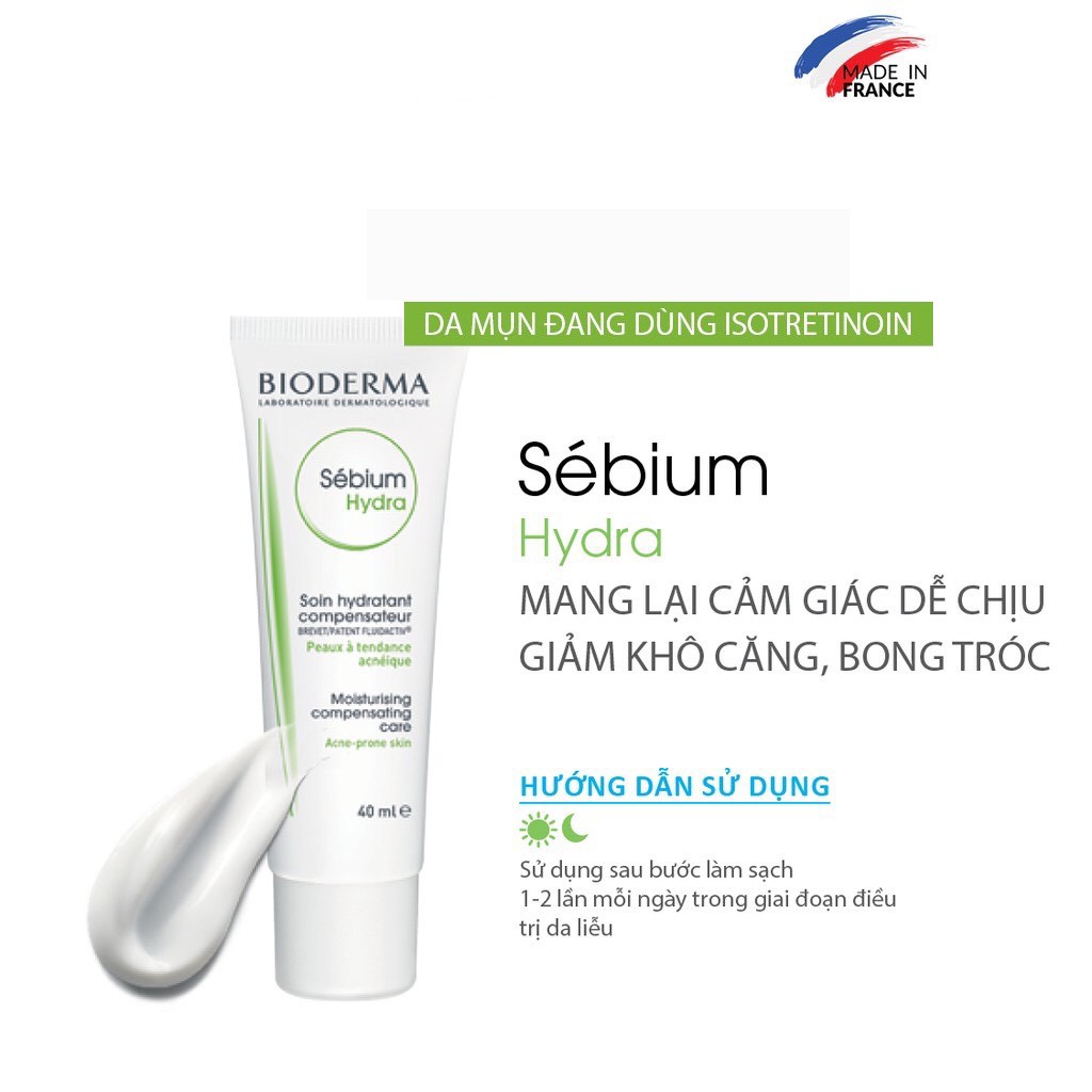 Kem dưỡng ẩm cho da dễ lên mụn Bioderma sebium hydra 40ml TẶNG mặt nạ Sexylook (Nhập khẩu)