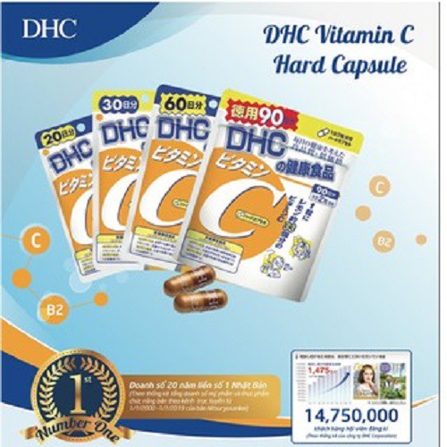 Viên uống bổ sung vitamin c DHC Nhật Bản đẹp da, mờ thâm, sáng da, trẻ hóa gói 60v