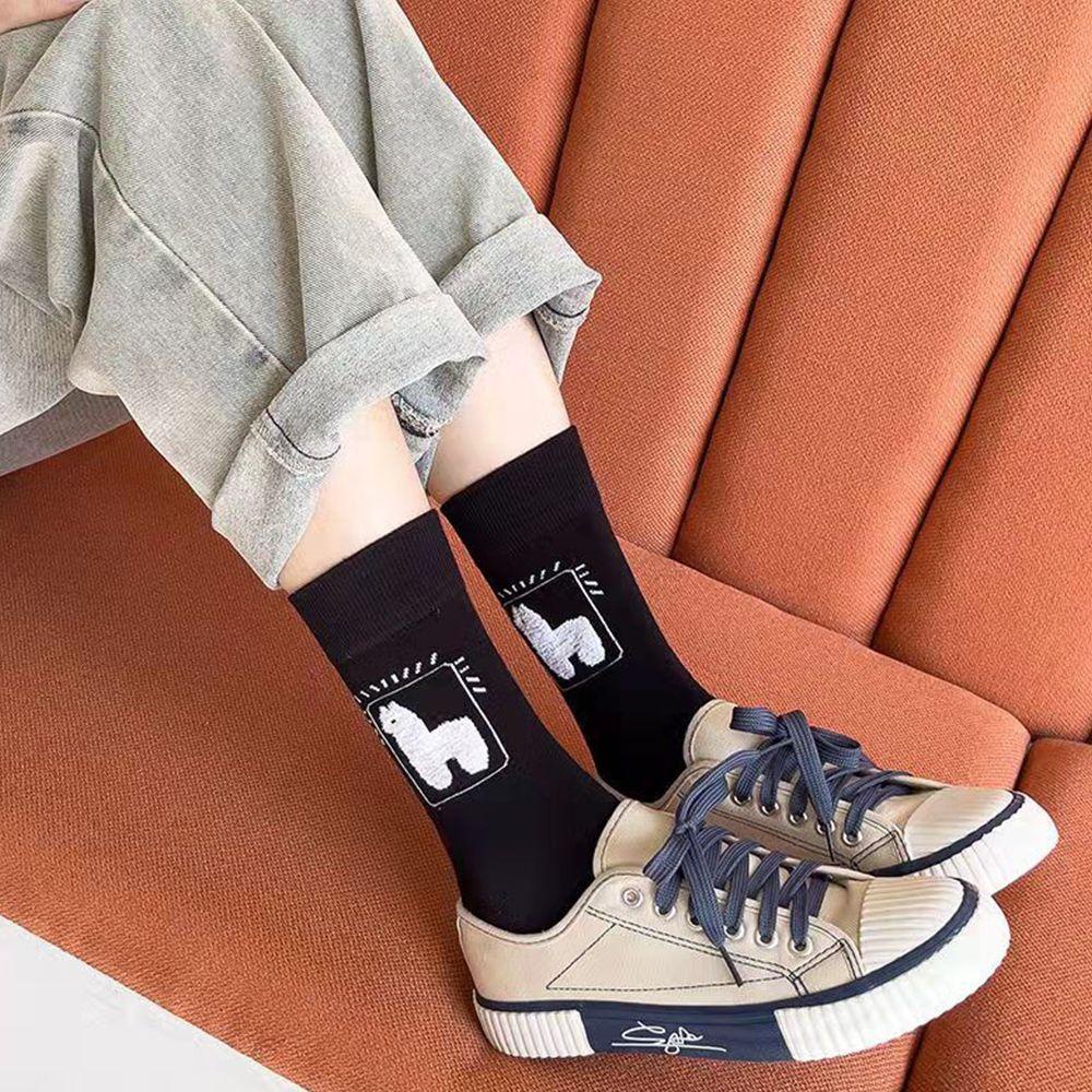 Vớ Cotton Cổ Vừa Thoáng Khí In Họa Tiết Lạc Đà Hoạt Hình Phong Cách Harajuku Dễ Thương Dành Cho Nam Và Nữ