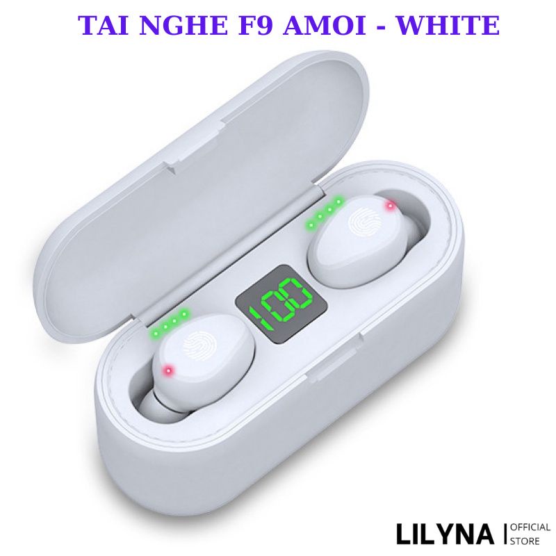 [Màu trắng] Tai nghe Bluetooth F9 AMOI TWS 5.3  không dây cảm ứng nhét tai chống nước IPX5 tích hợp sạc dự phòng