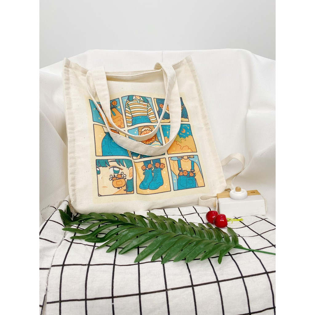 Túi Tote Túi Vải Leo Canvas Cô Gái Xanh Mắt Kính