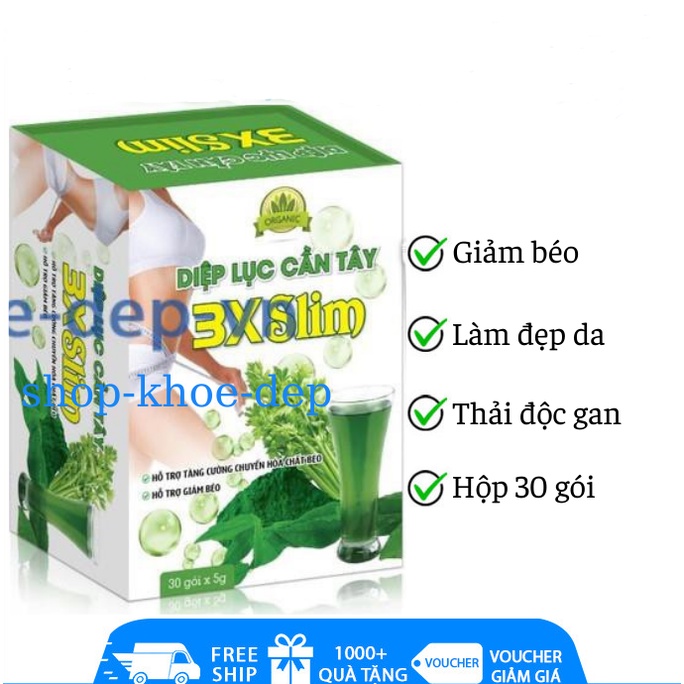 Diệp Lục Cần Tây 3X Slim- Hỗ Trợ Giảm Béo,Làm Đẹp Da,Hỗ Trợ Thải Độc Gan, Phòng Chống Ung Thư, Giảm Mỡ Máu