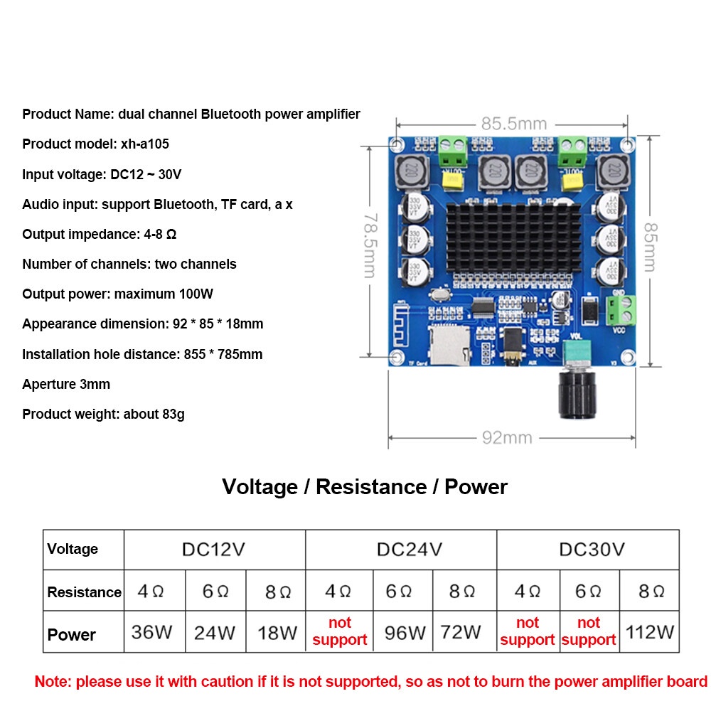 ZIQQUCU Bảng Mạch Khuếch Đại Âm Thanh Kỹ Thuật Số Bluetooth 5.0 XH-A105 Hỗ Trợ Thẻ AUX TF TDA7498 100W
