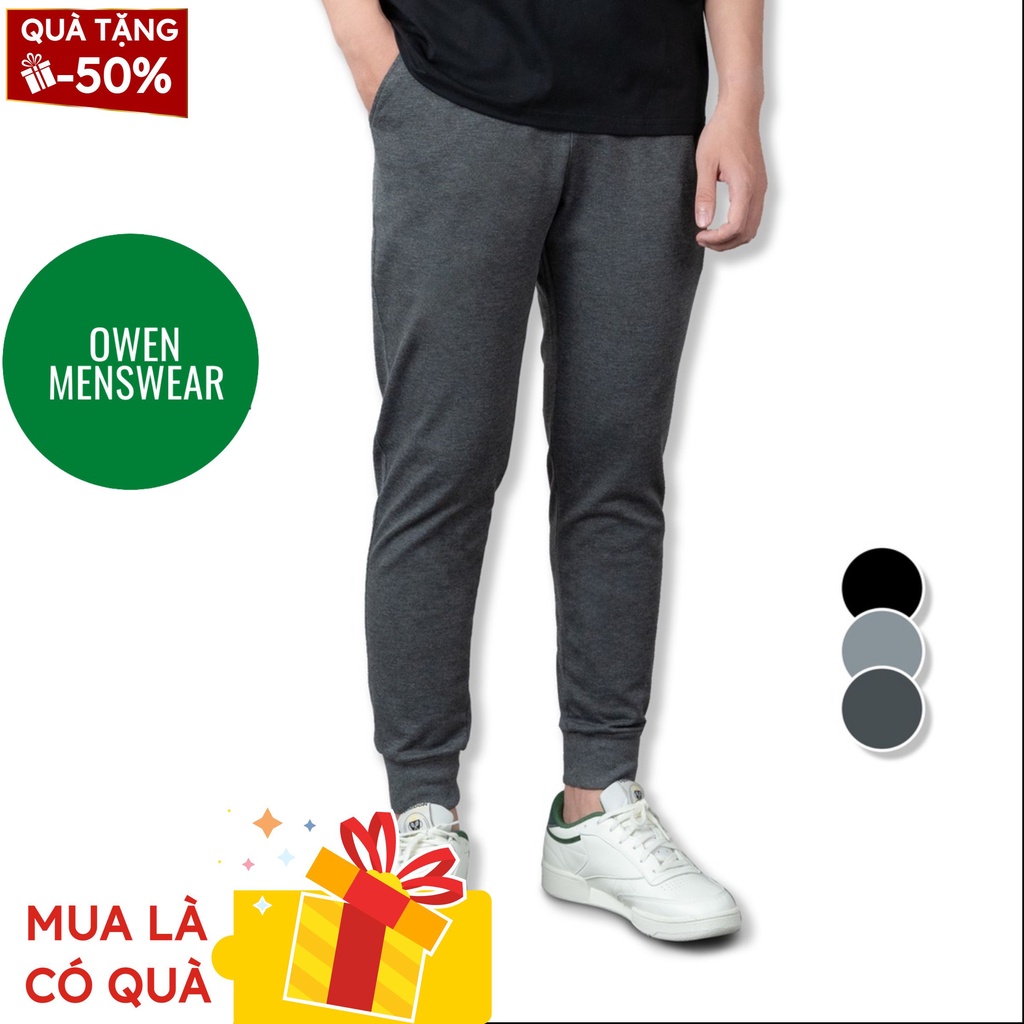 Quần Jogger nam OWEN MENSWEAR thể thao trơn chất liệu cotton da cá co giãn 4 chiều, thấm hút mồ hôi 2 màu