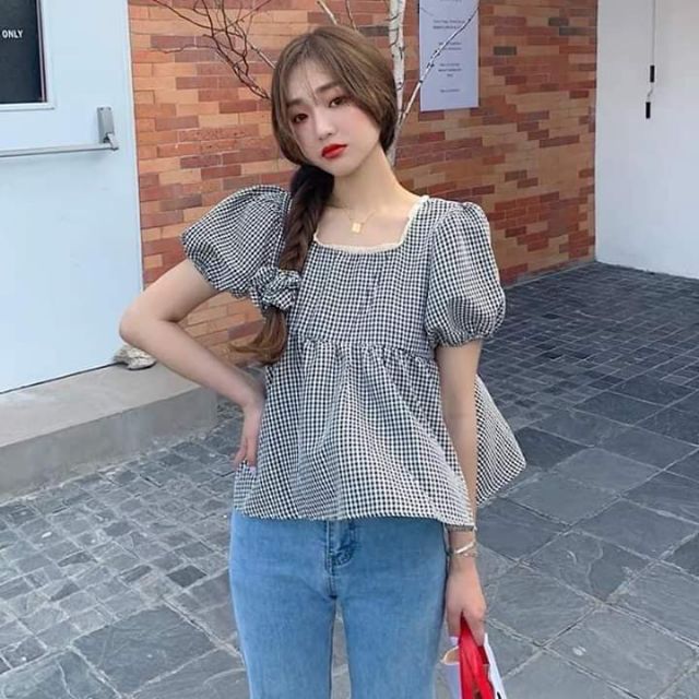 SET ÁO VÁY baby doll kế caro ĐÔI BẠN THÂN