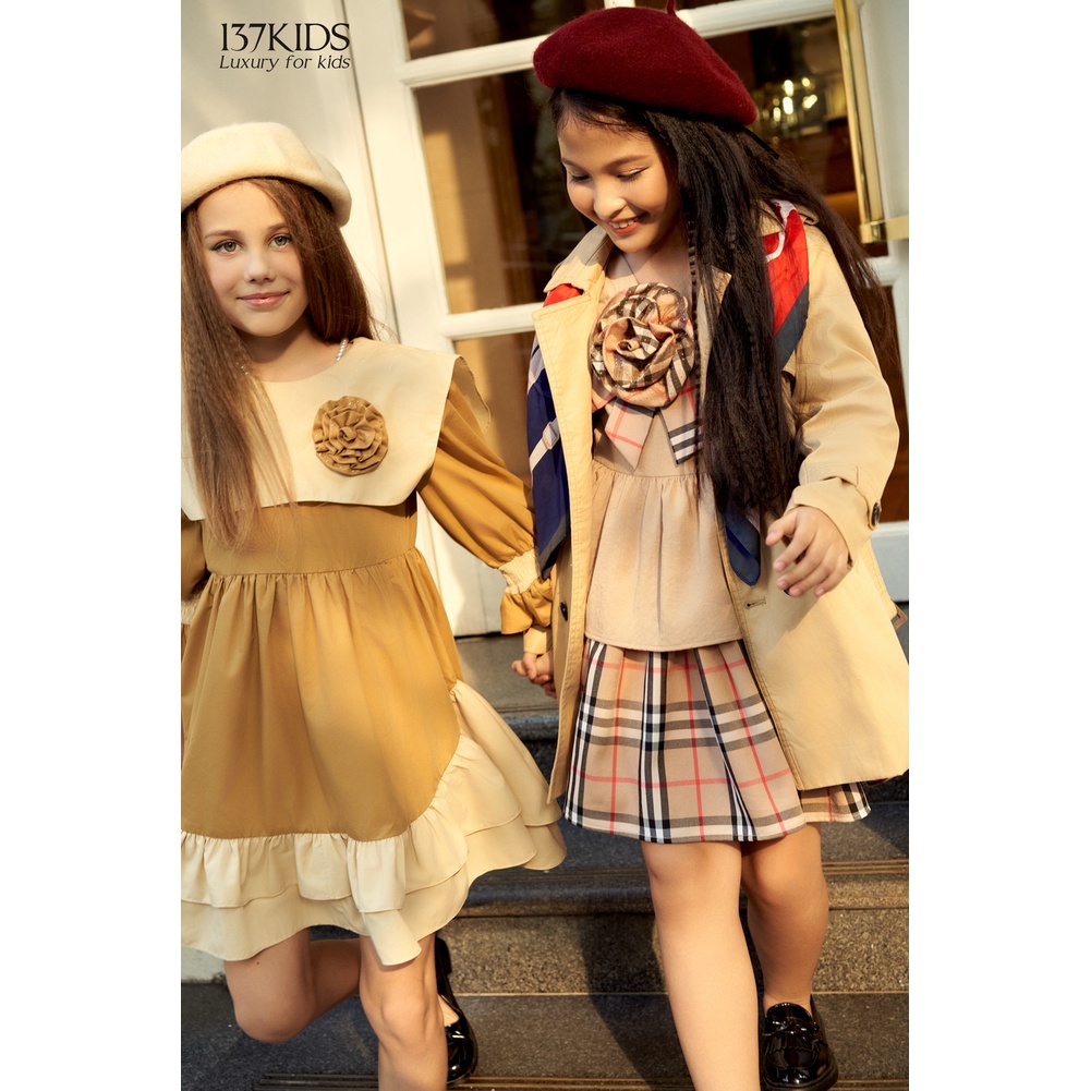 Váy công chúa dài tay LyLy 137Kids thiết kế nơ bèo dế thương cho bé gái