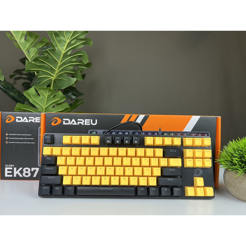 Bàn phím cơ giá rẻ mini màu hồng màu đen màu trắng mix màu đèn led đổi màu có dây chơi game 87 phím Dareu Ek 87.