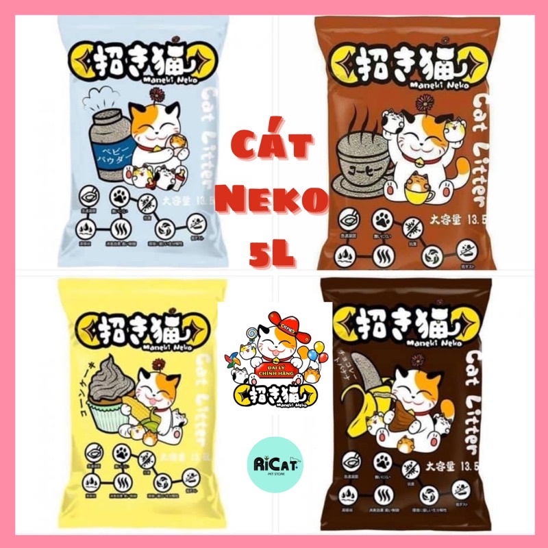 (Tải 6 Túi) Cát Vệ Sinh Maneki NEKO 5L Cho Mèo Siêu Vón, Khử Mùi