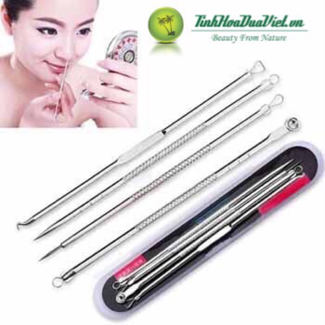 BỘ DỤNG CỤ NẶN MỤN 4 CÂY CHUYÊN NGHIỆP Màu Bạc