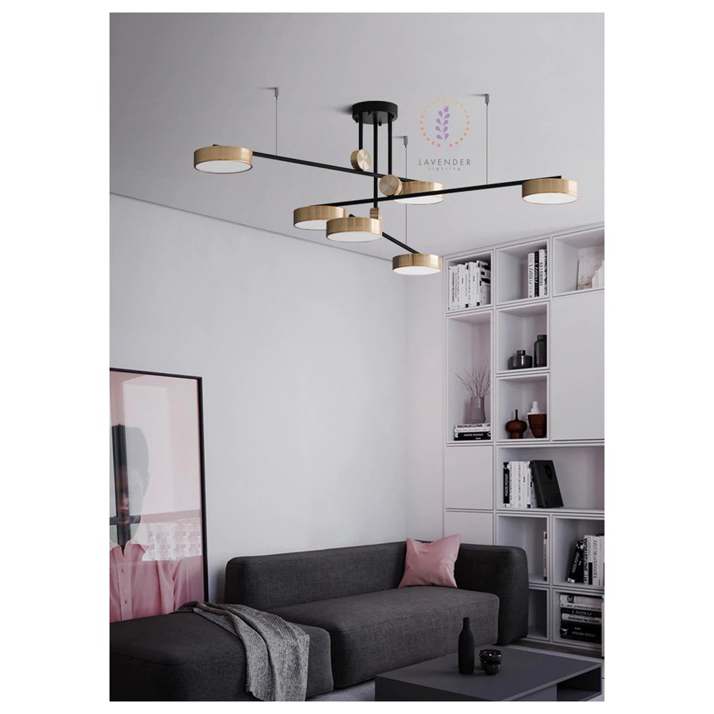 Đèn thả chùm 6 đầu mạ vàng thân đen hiện đại TH276