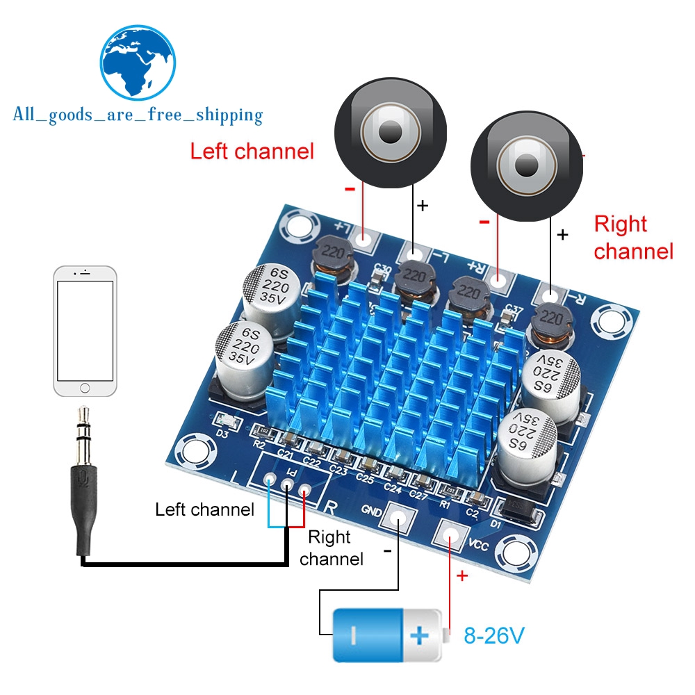 Bảng mạch khuếch đại công suất âm thanh nổi kỹ thuật số TPA3110 XH-A232 30W + 30W 2.0 DC 8-26V 3A