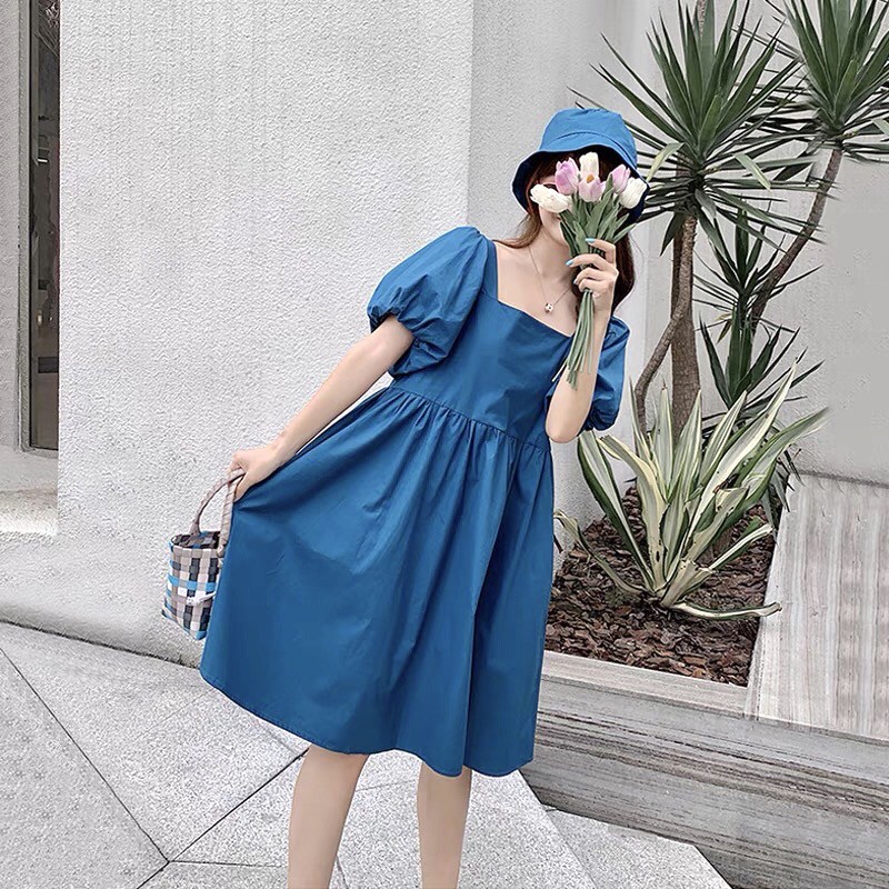 Váy xòe babydoll dáng dài, đầm xòe babydoll xanh bạn thân emmeishop E4 | BigBuy360 - bigbuy360.vn