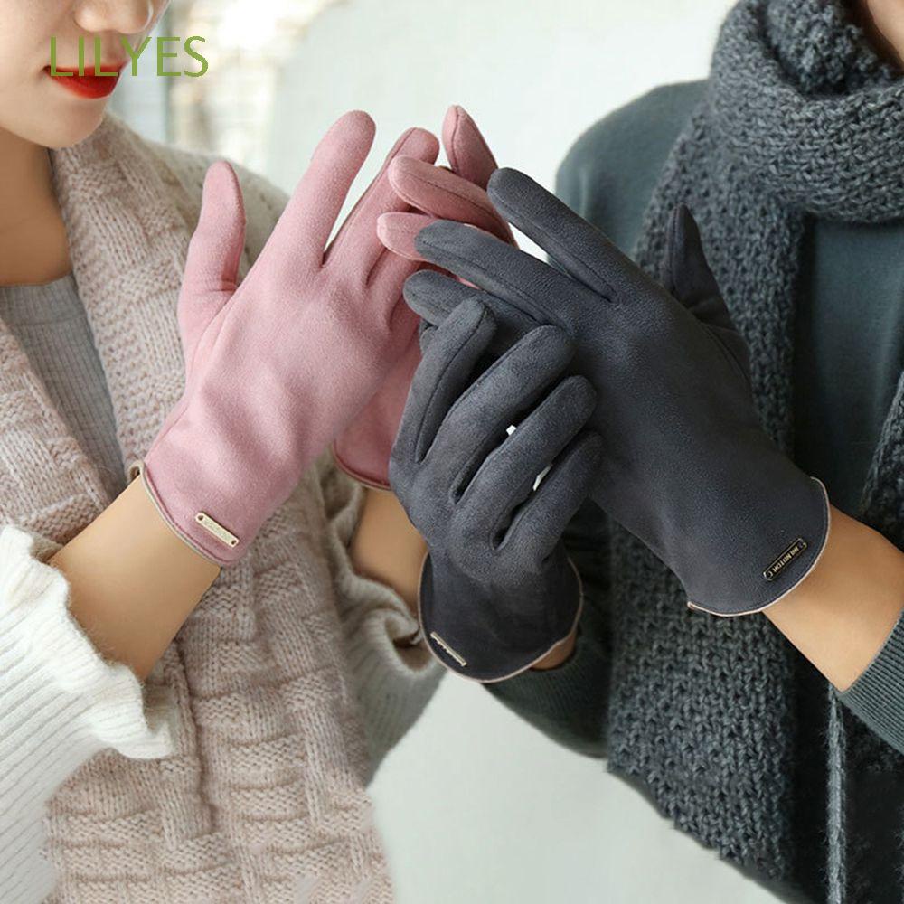 Găng tay da hở ngón lót nhung co giãn thoáng khí cảm ứng màn hình cho nam nữ