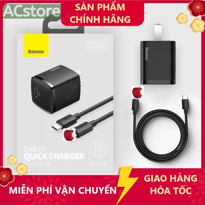 COMBO - Cốc Sạc Nhanh Baseus 20W Super Si / Super Si 30W/ 20W Cube Hỗ Trợ QC3.0 Cho táo---phone 12 / dây sạc 20W BH