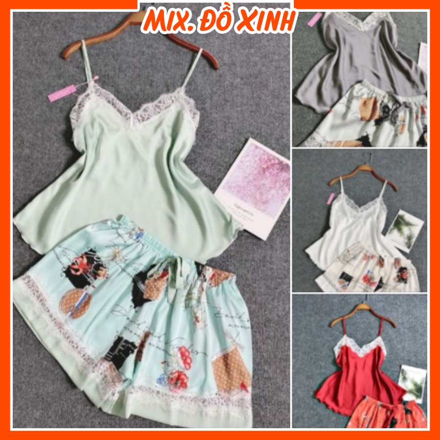 Bộ ngủ nữ sexy Thu Hà đồ ngủ phối ren nhẹ nhàng quyến rũ, chất liệu vải loại 1 mềm mát mịn
