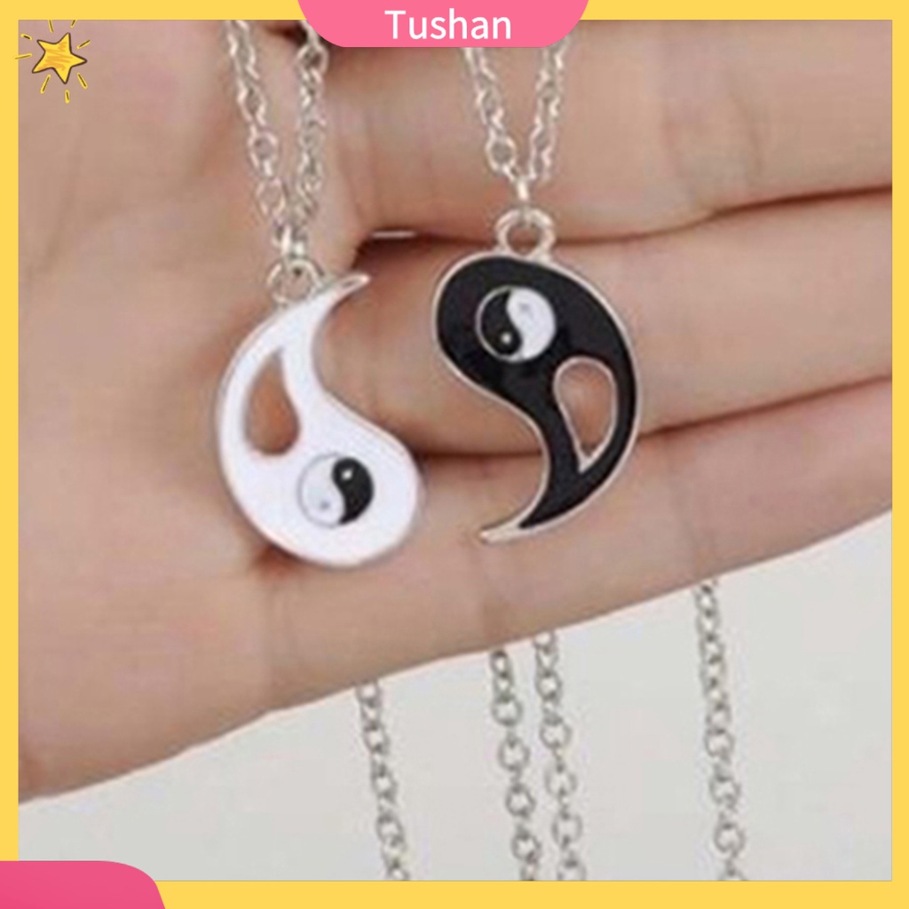 Bộ 2 Dây Chuyền Mặt Dây Một Nửa Hình Bát Quái Âm Dương Độc Đáo