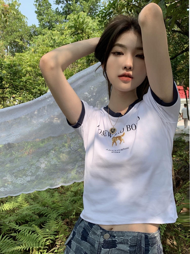 Áo Thun Tay Ngắn Cổ Tròn In Hình Cún Dễ Thương Thời Trang Mùa Hè 49787