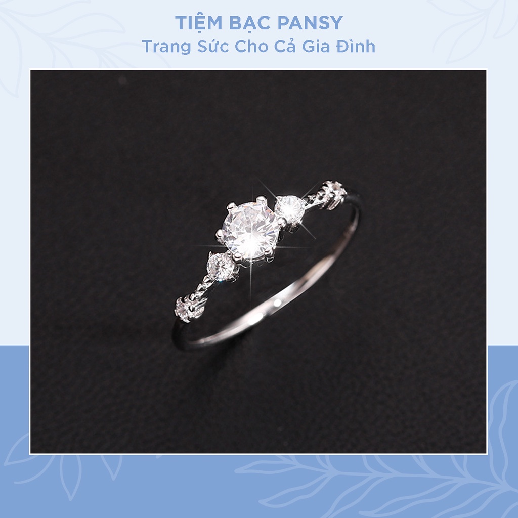Nhẫn bạc nữ PANSY đính đá phong cách Hàn Quốc, nhẫn nữ bạc 925 thanh mảnh sáng lấp lánh