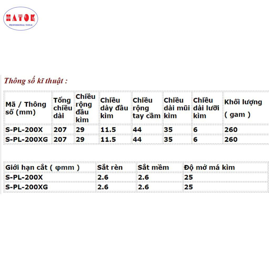 Kìm cá sấu răng cưa chéo loại mỏng cán trần 200mm S-PL-200X- cán bọc 200mm S-PL-200XG Tsunoda - Chính Hãng