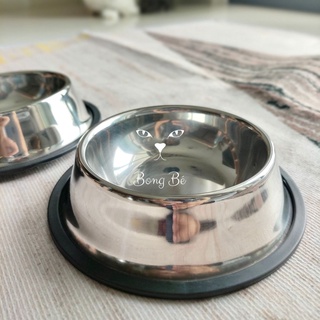 Chén ăn inox trơn (đường kính 15cm) cho chó mèo có đệm cao su chống ...