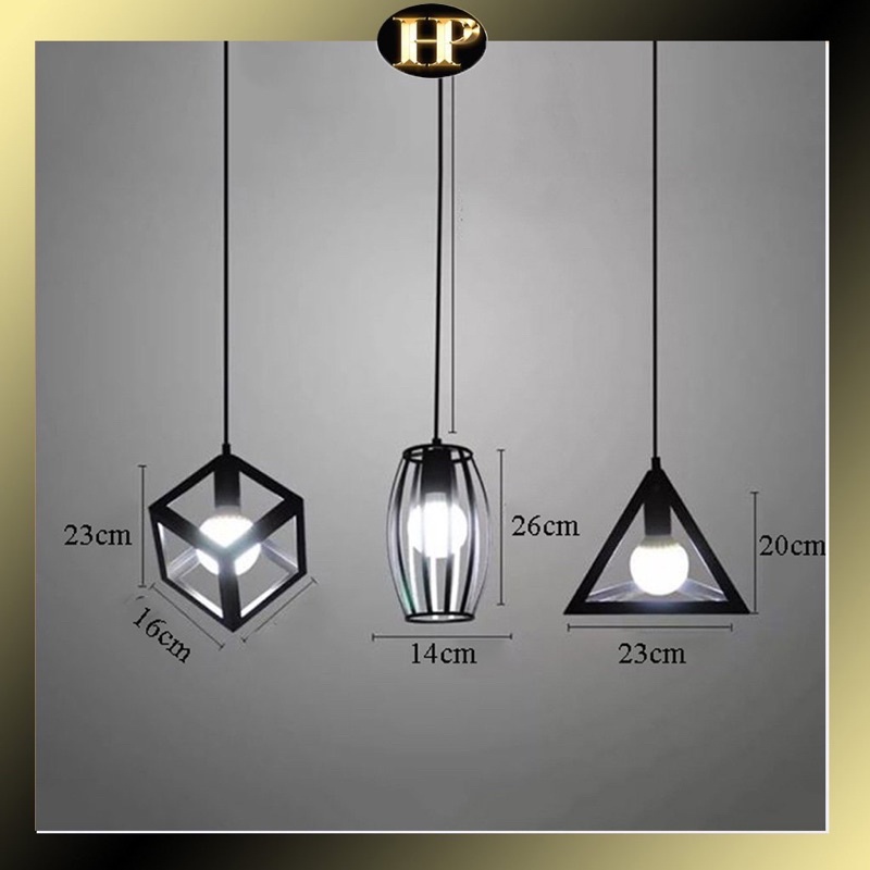 Đèn thả trang trí bàn ăn hình khối vuông tâm giác bầu dục decor nhà hàng cafe…