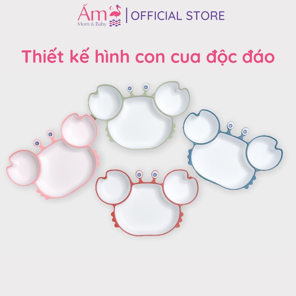 Khay Ăn Dặm Silicon Cho Bé Để  Đồ  Hình Con Cua Dễ Thương Ấm Baby Có Đế Hút Chống Đổ Cao Cấp Ấm Gift Decor