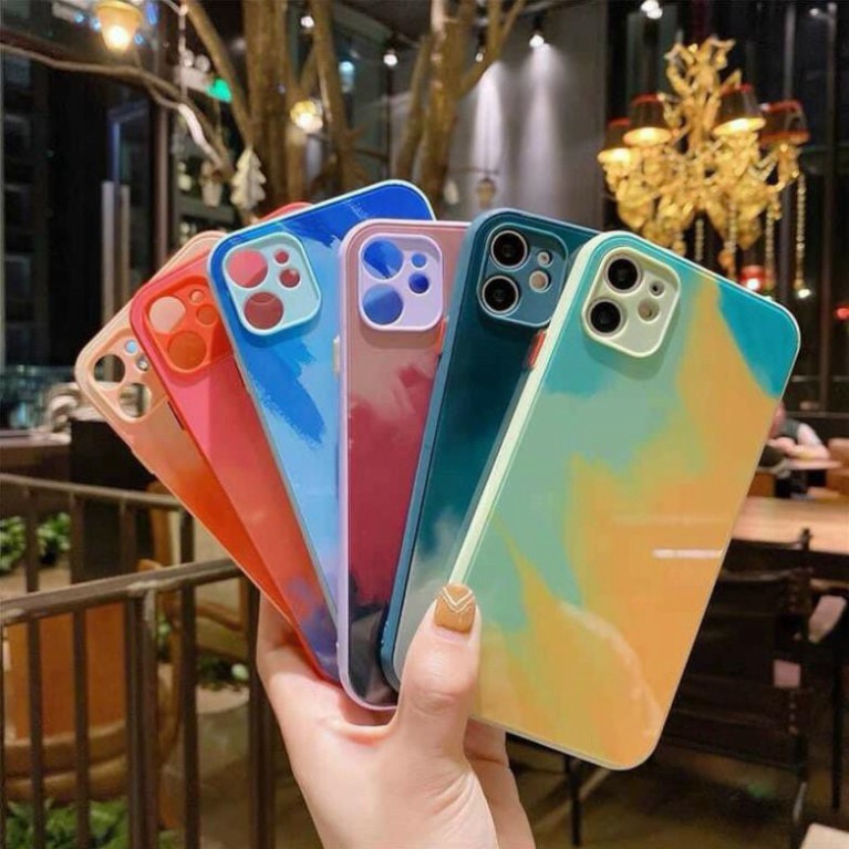 (Từ iPhone 6 đến 12 Pro Max) Ốp lưng kính viền vuông loang màu bảo vệ camera siêu đẹp cực hot 2021