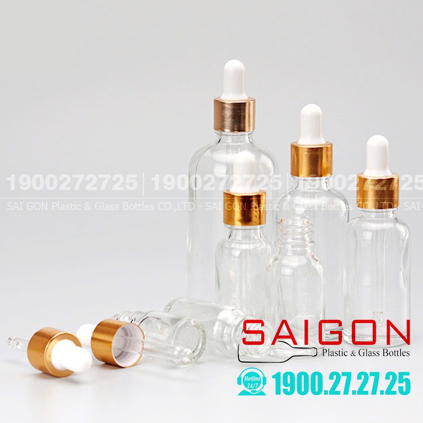 Lọ Chiết Serum Lọ Chiết Mỹ Phẩm Thủy Tinh Nắp Bóp Khuyên Xi Vàng