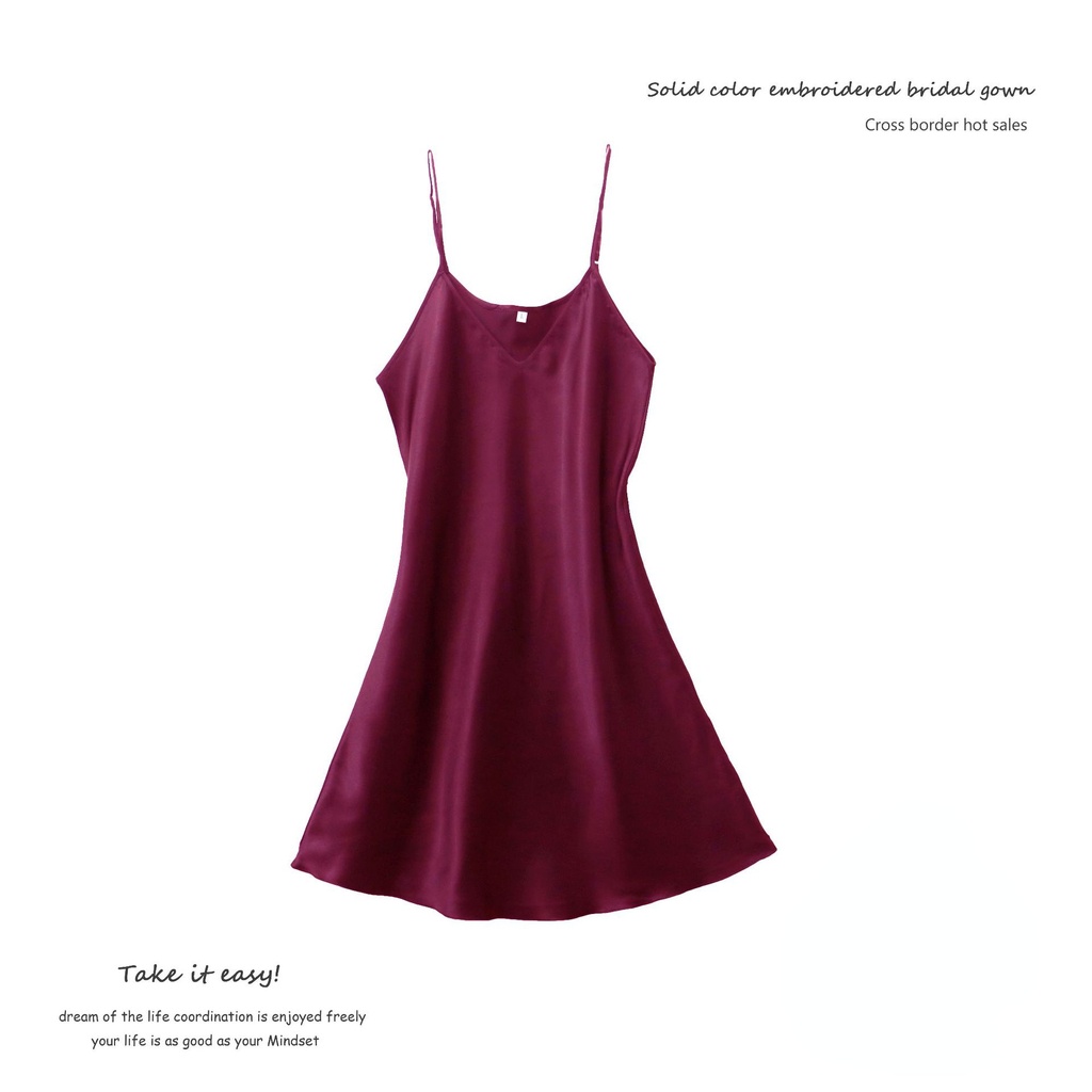 Đầm Ngủ Hai Dây Bằng Lụa Satin Màu Trơn Mẫu Mới 2022