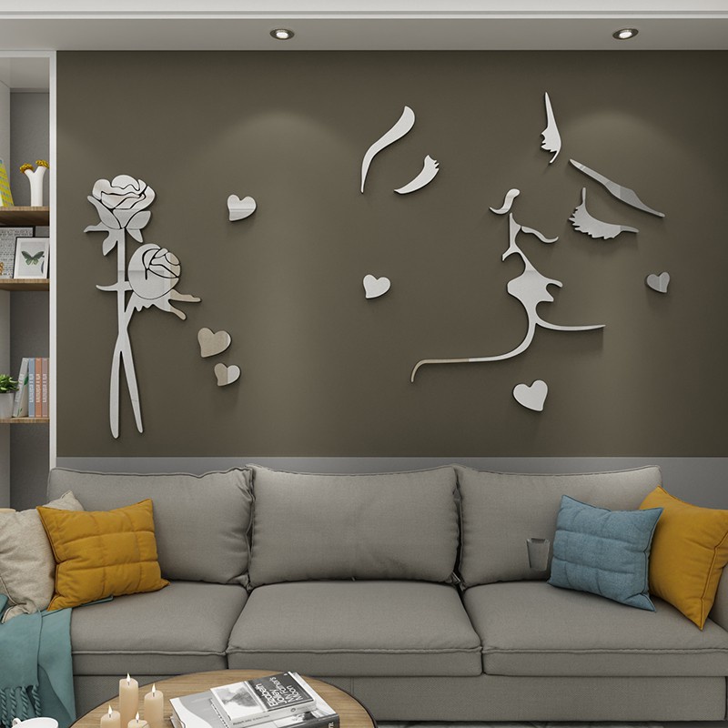 Tranh dán tường mica 3d decor khổ lớn cặp đôi trang trí phòng ngủ, nhà trọ 21 Kiểu Màu