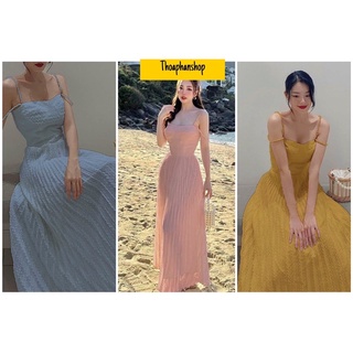 Đầm maxi hai dây cúp ngực dập li ba màu