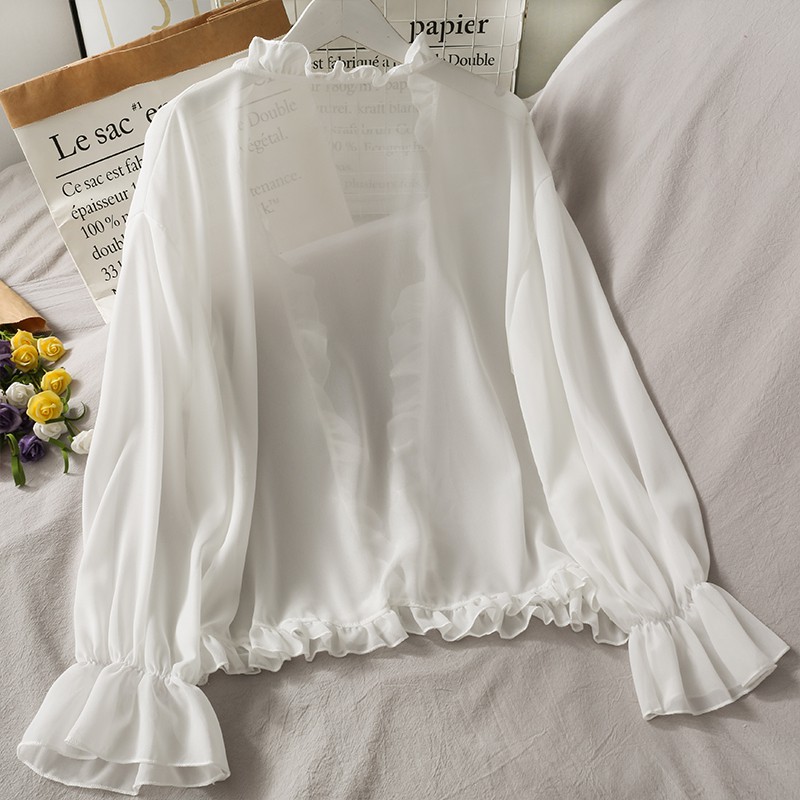 Áo Cardigan Voan Mỏng Nhẹ Nhún Bèo Xinh Xắn Hàng Quảng Châu A02 Kèm Ảnh Thật | BigBuy360 - bigbuy360.vn