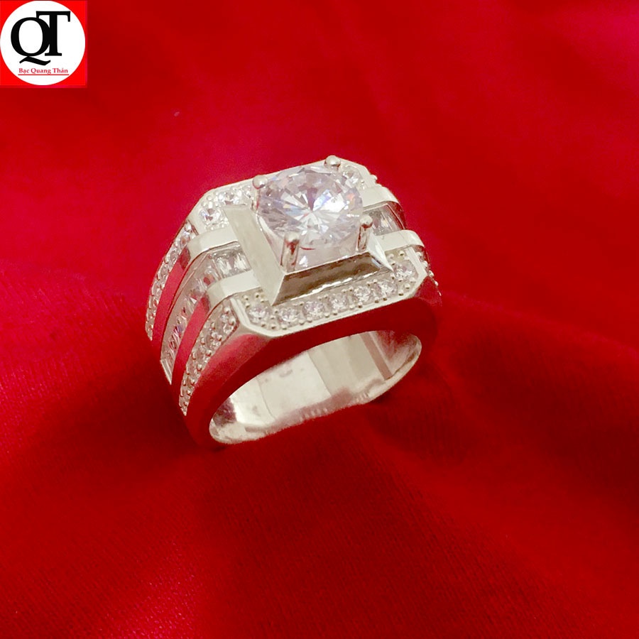 Nhẫn nam ổ cao gắn kim cương nhân tạo 6ly phong cách thanh lịch trang sức