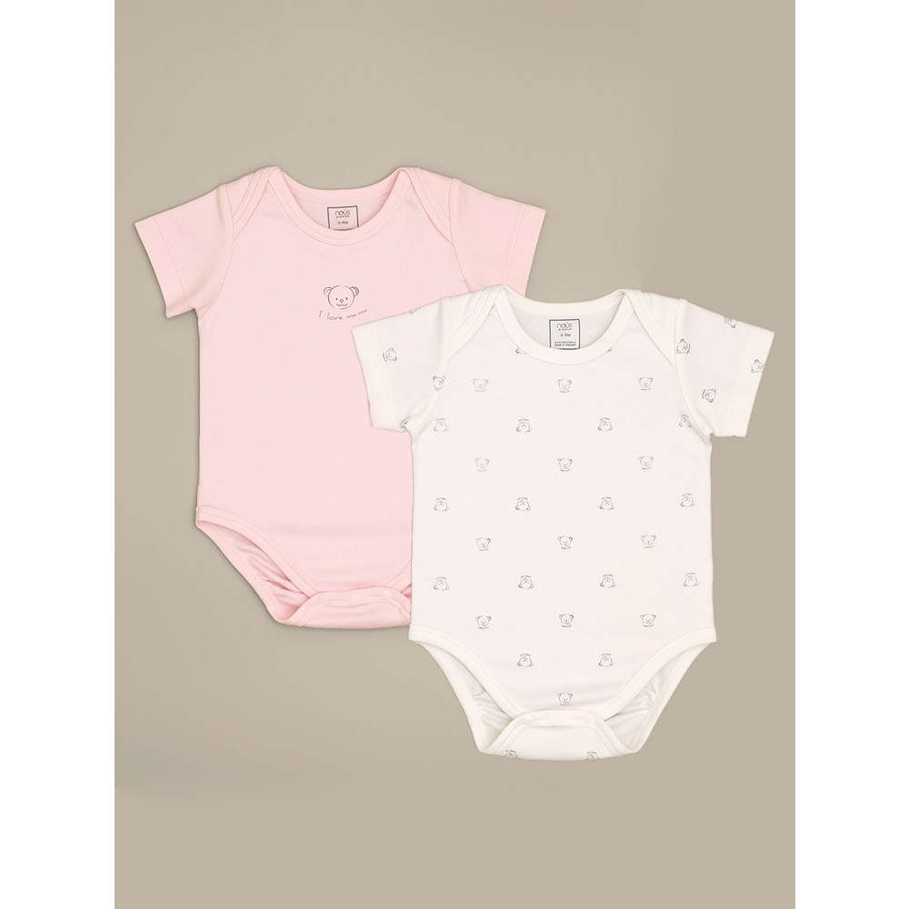 Quần áo liền thân cho bé Nous set 2 bộ liền thân ngắn tay xanh, hồng trắng size cho bé từ 6 tháng đến 18 tháng