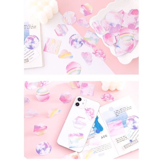 Hộp 46 Sticker Dán Hình Màu Hồng Gradient Box Sticker ST433