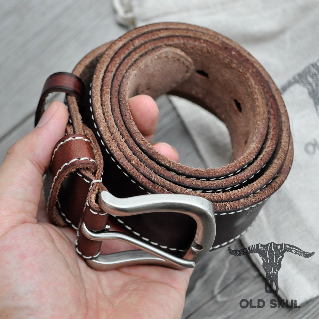 Dây lưng da nam Old Skul bản 38mm màu cafe patina, phong cách bụi và vintage DL7101NC