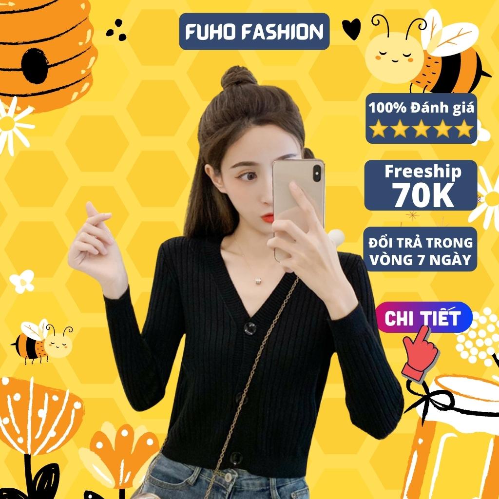 Áo len gân FUHO Fashion áo len basic cổ V dài tay khuy cài dày dặn 031