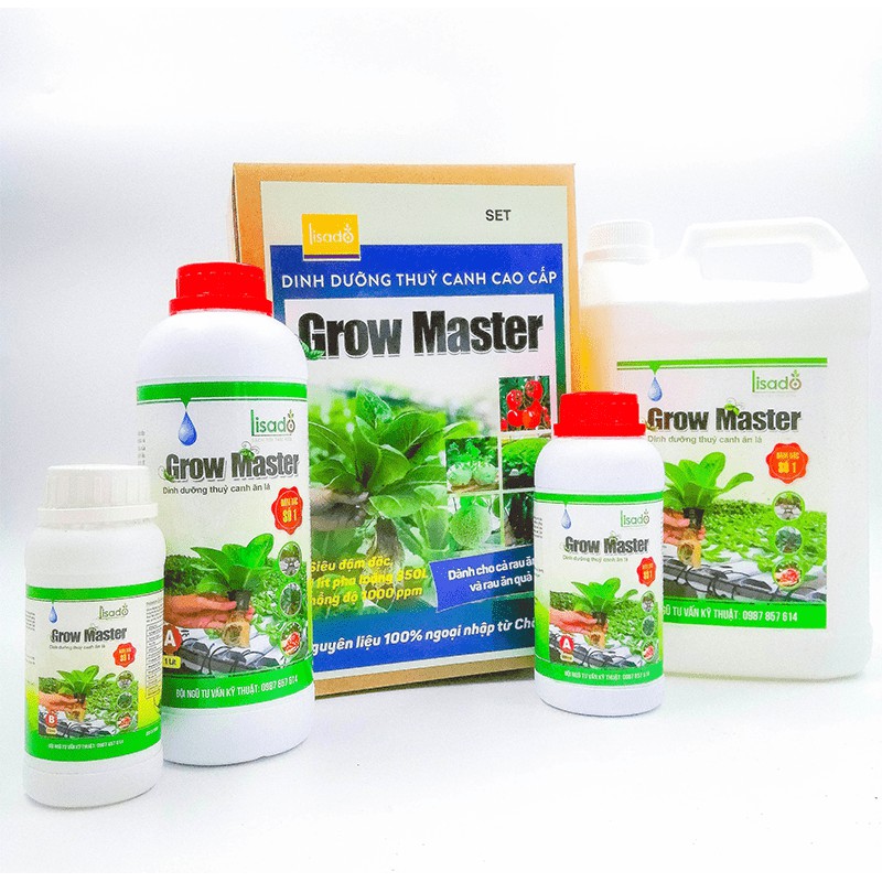 Dung dịch thủy canh Grow Master cho rau ăn lá mỗi chai 500ml siêu đậm đặc, pha 180 lít nước nồng độ 700-1000ppm