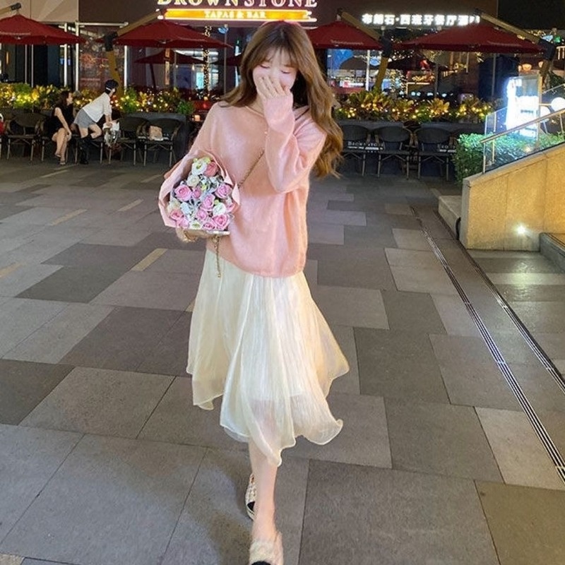 Chân váy lưới lưng cao thời trang thu đông