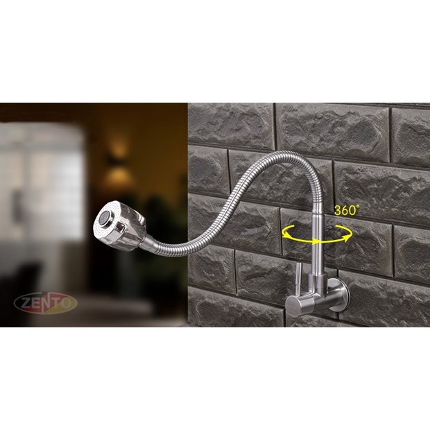 Vòi rửa chén bát âm tường 1 đường nước lạnh cần mềm chất liệu inox 304 dành cho bồn rửa kép tiện dụng [TRẮNG MỜ]