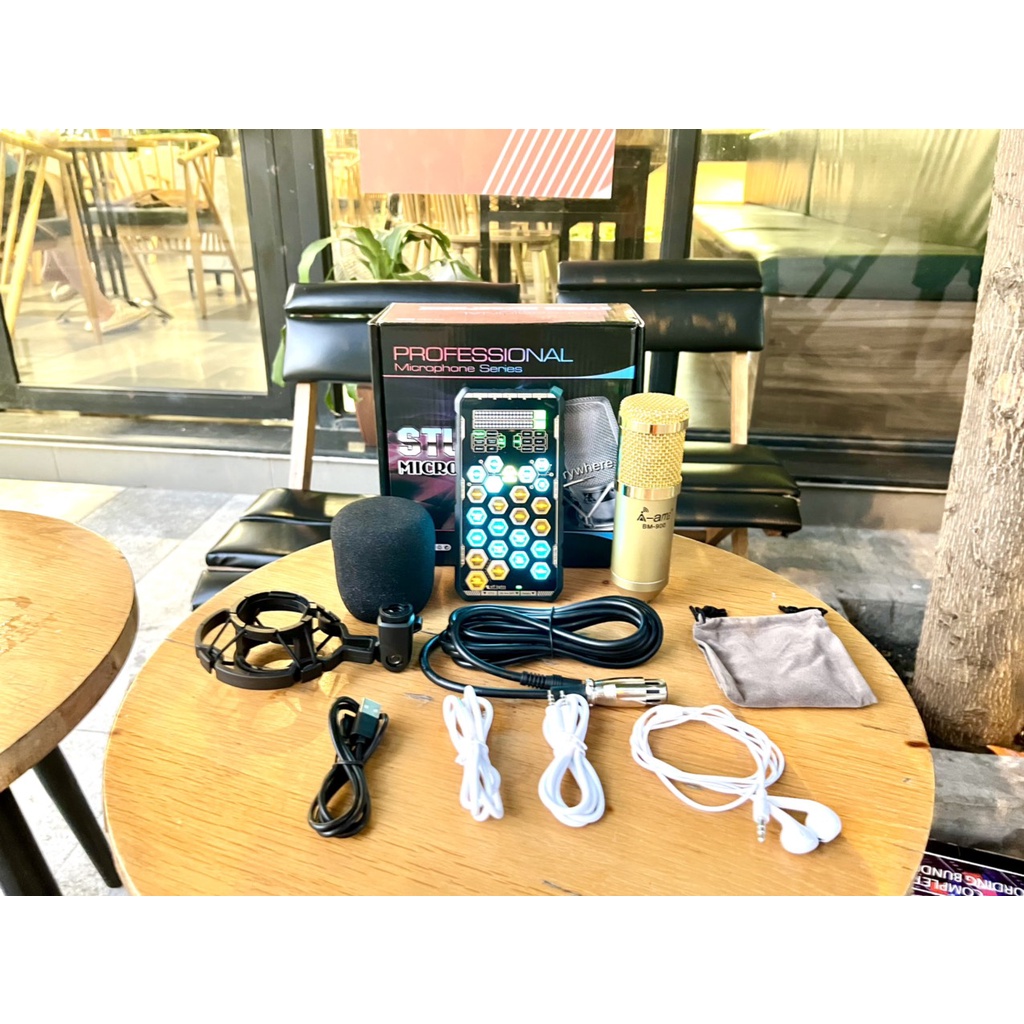 [Tặng tai nghe ] Combo Sound card K9 mobile và Micro BM 900 Chơi game, thu âm, livestream, karaoke online, pk dễ dàng