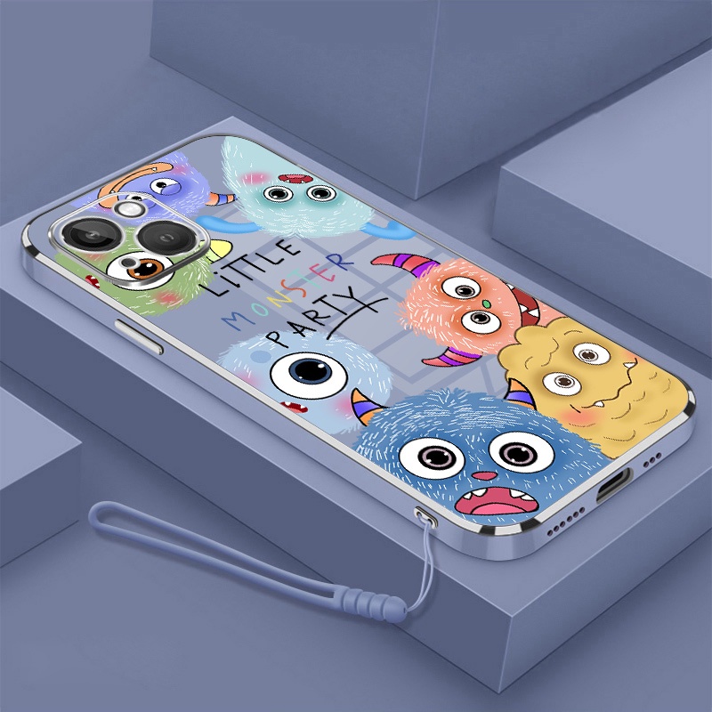 Ốp Điện Thoại silicone TPU Mềm Mạ Điện Họa Tiết Quái Vật Nhỏ Có Dây Đeo Cho iPhone 13 iPhone 13 pro iPhone 13 pro max